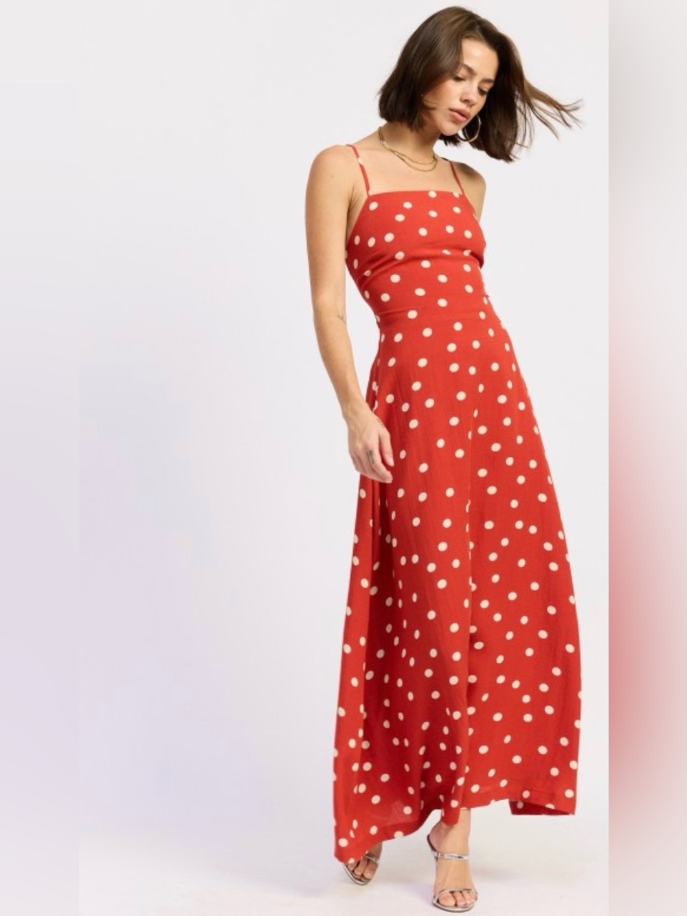 emory park Rust Red Polka Dot Maxi Dress with Ivory Spots - Picture 3 of 11